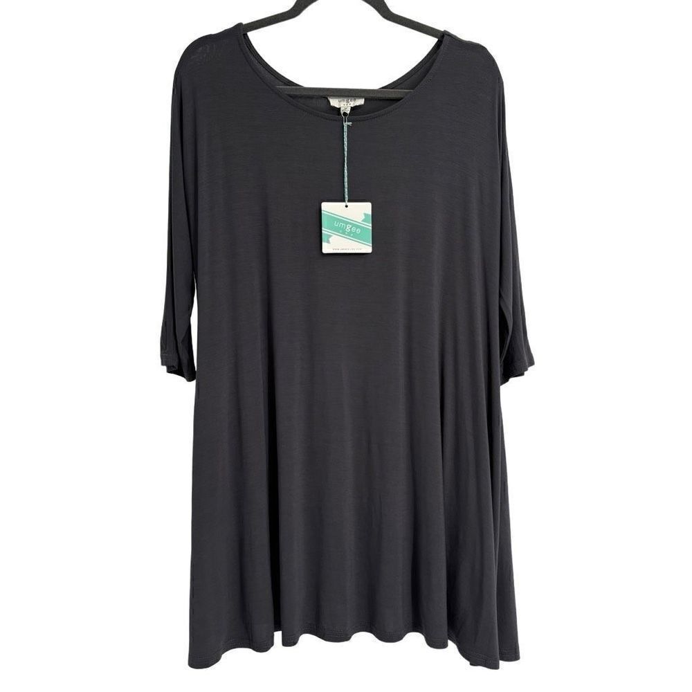 Umgee Round Neck 3/4 Sleeves Swing‎ Dress Dark Gray Medium NWT
